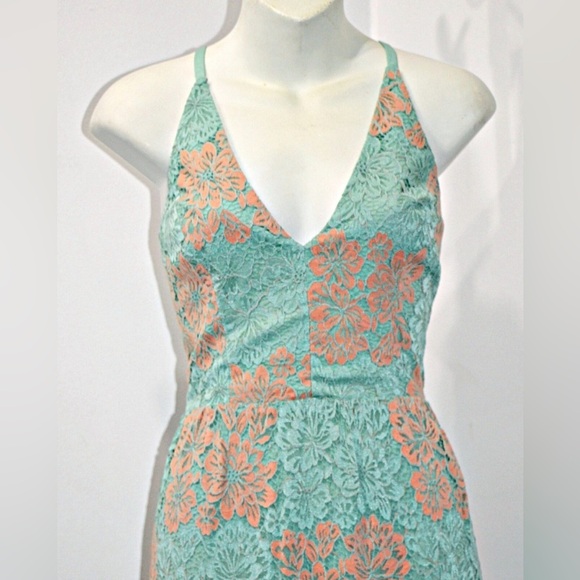 DRESS THE POPULATION Melina Tiered Skirt Maxi Dress in SEAFOAM MULTI sz M $268 - Picture 6 of 13
